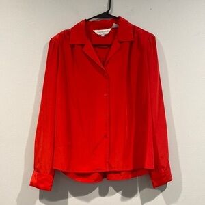 Jacobson's Bright Red Loose Fit Long Sleeve Button Up Blouse - Size 14